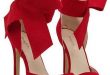 Suede Red Leather Giant Bow Ankle Stiletto High Heels Pump Women Sho
