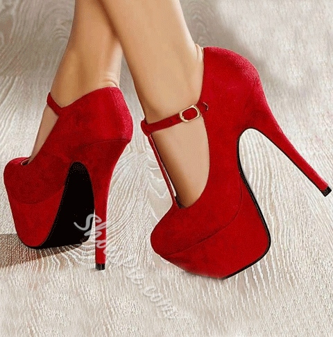 Sexy Red Sued Platform Ankle Strap High Heel Shoes- Shoespie.c