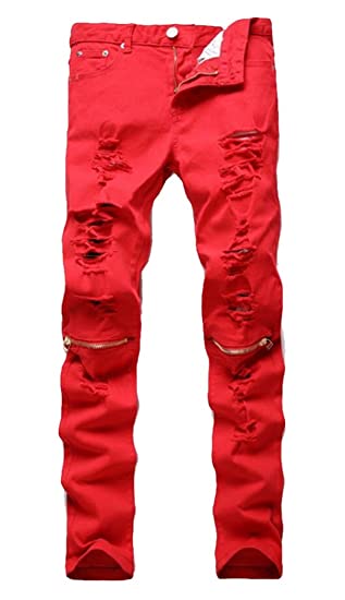 MR. R Men's Fashion Slim Ripped Jeans Red at Amazon Men's Clothing .