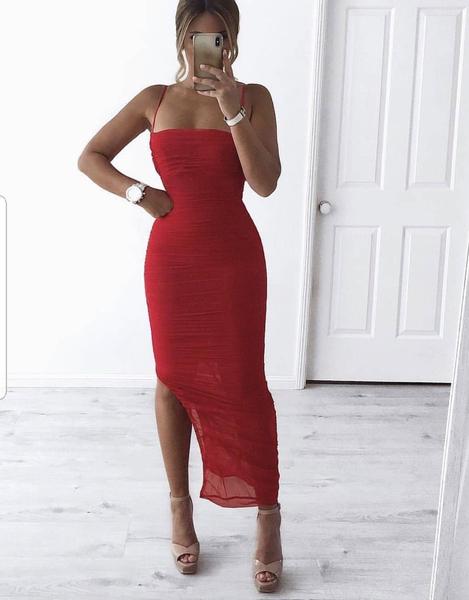 Red Mesh Maxi Dress Celebrity styles cheap prices maxi dress