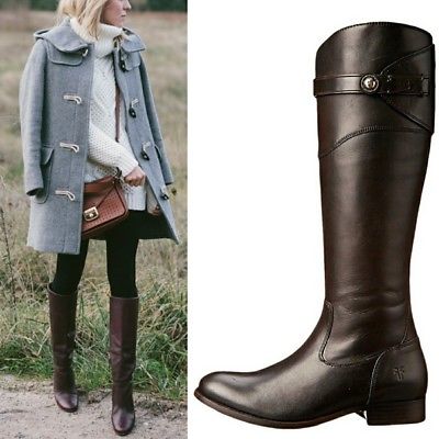 Frye Riding Boots Molly Button Extended Calf Tall Leather Dark .