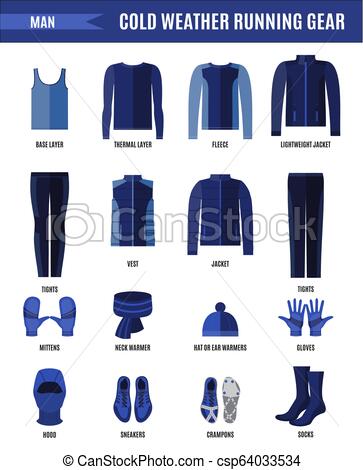 Winter running clothes set for man in flat style. Winter running .