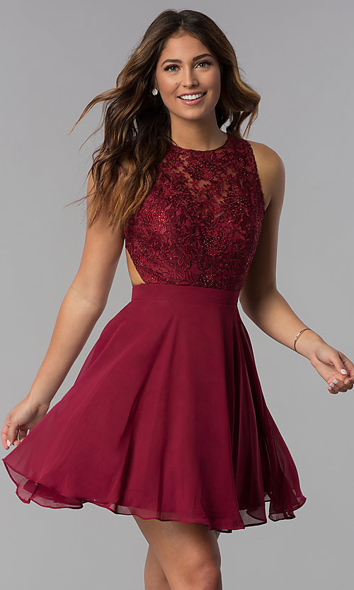 Short Chiffon Embroidered-Bodice Homecoming Dre