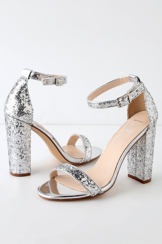 Stunning Glitter Heels - Silver Heels - Ankle Strap Hee