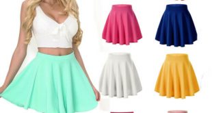 Women Girls Skater Skirt Pleated Flared A Line Circle Elastic .