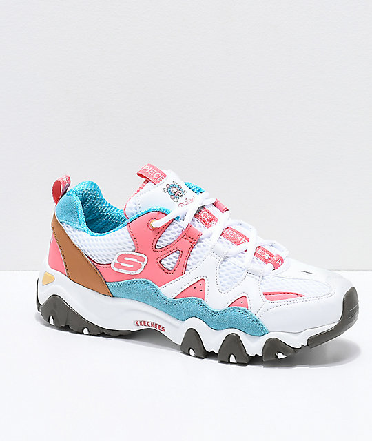 Skechers x One Piece D'Lites 2 White, Pink and Blue Shoes | Zumi
