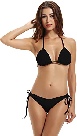 Amazon.com: zeraca Women's Tie Side Bottom Triangle Bikini .