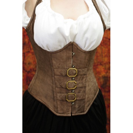 High back Buckled Leather Underbust Corset - Bard and Broad Sto
