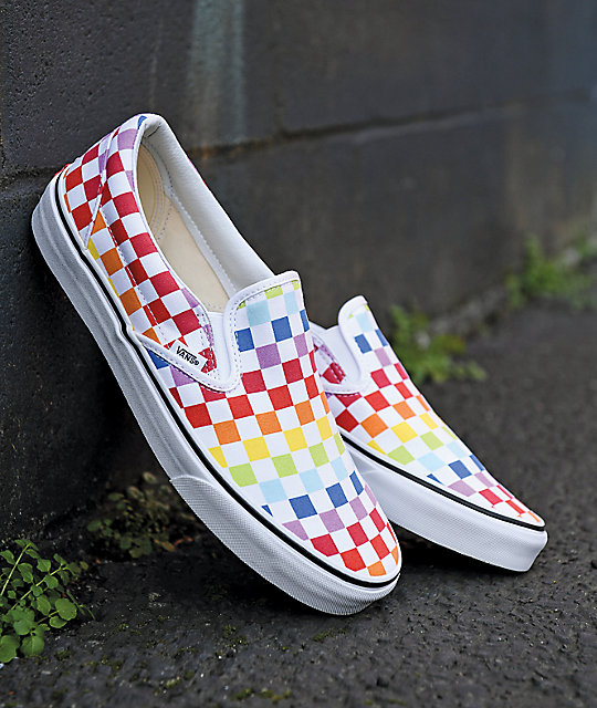 Vans Slip-On Rainbow Checkerboard Skate Shoes | Zumi