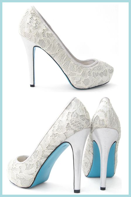 Eva - Chantilly lace with blue sole wedding bridal shoes by Bella .