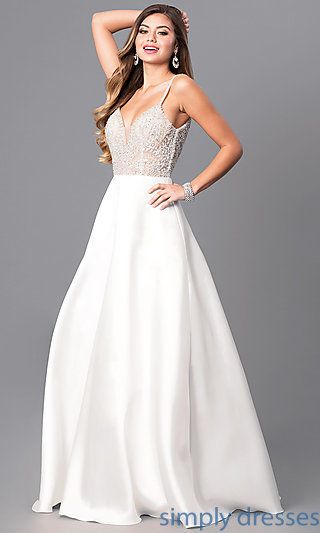 Long Formal Off-White Prom Dress with Beaded Bodice in 2020 | Prom .